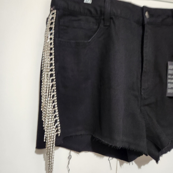 Glamorous Black Jean Shorts with Silver Accents - Picture 3 of 6